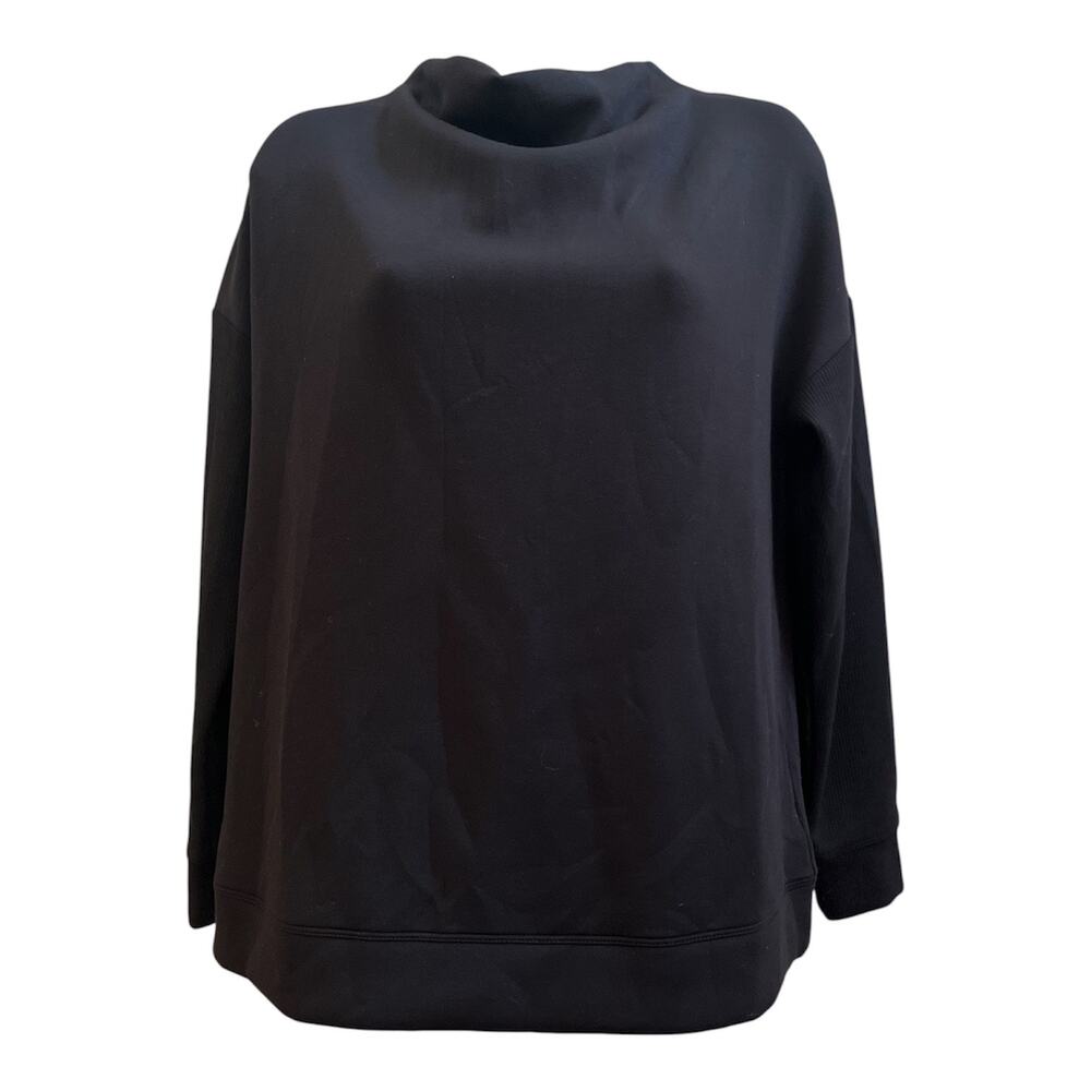 T by Talbots Black Modal Blend Mixed Media Cowl Neck Cozy Long Sleeve Top